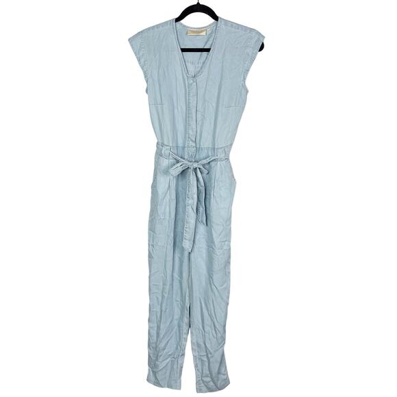 Reistor XSmall Blue Denim Evening Chai Jumpsuit Hidden Button Pockets Tencel - Picture 1 of 15